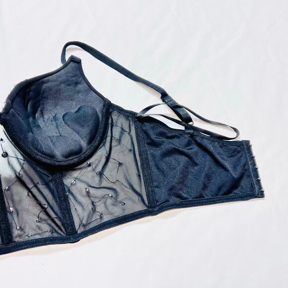 Windsor Halter Corset Top Large Black Spaghetti Strap Pearls Rhinestones New - Picture 9 of 12